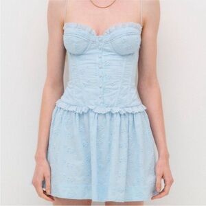 For Love And Lemons Baby Blue Eyelet Mini Dress